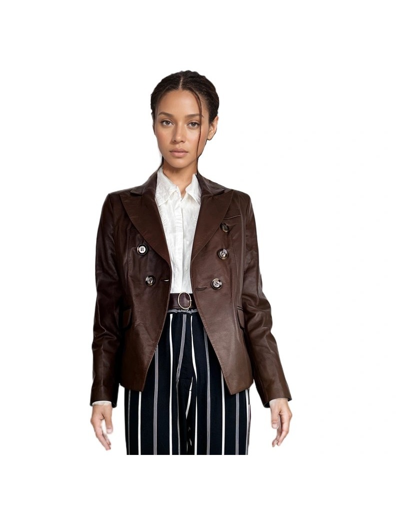 Chaqueta de Piel de Cordero Marrón para Mujer