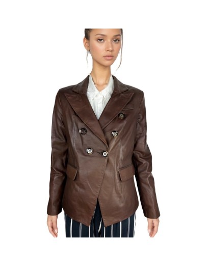 Chaqueta de Piel de Cordero Marrón para Mujer