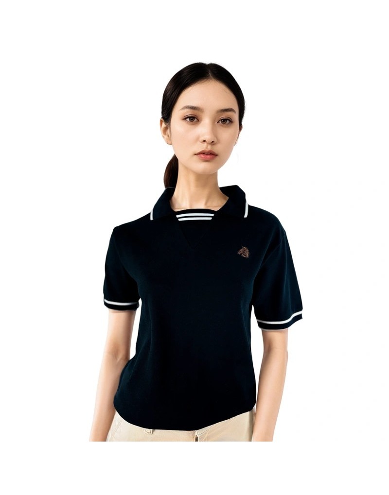 Polo Noir en Coton avec Col Distinctif Old Rowley – vue de face