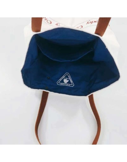 Bolso Tela Blanco asa piel Old Rowley interior azul