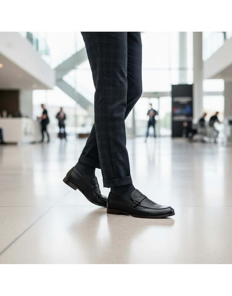 zapatos piel hombre una hebilla Old Rolwey - vista puesto en el modelo