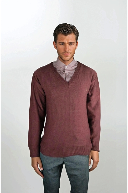 Jersey de algodón con cuello pico Color burdeo Old Rowley - vista frontal