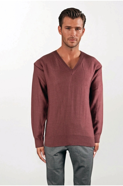 Jersey de algodón con cuello pico Color burdeo Old Rowley - vista frontal