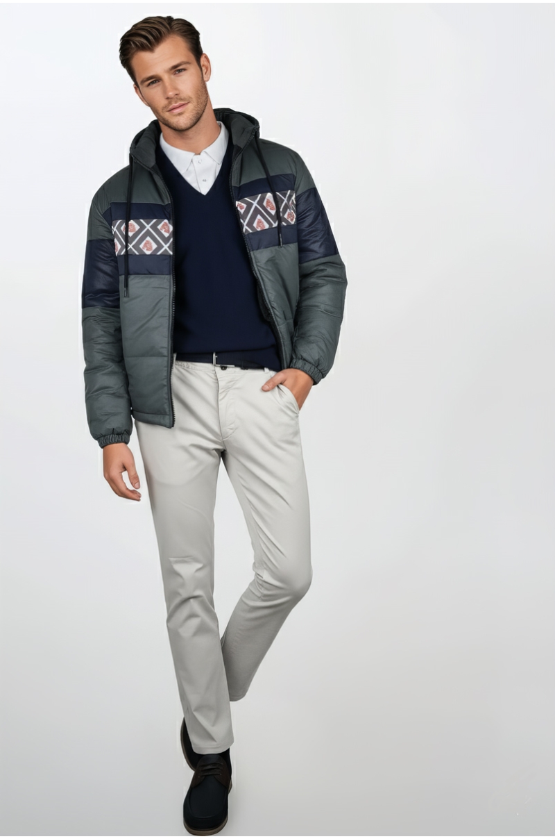 chaqueta con capucha acolchada diseño franja horizontal - vista frontal completo