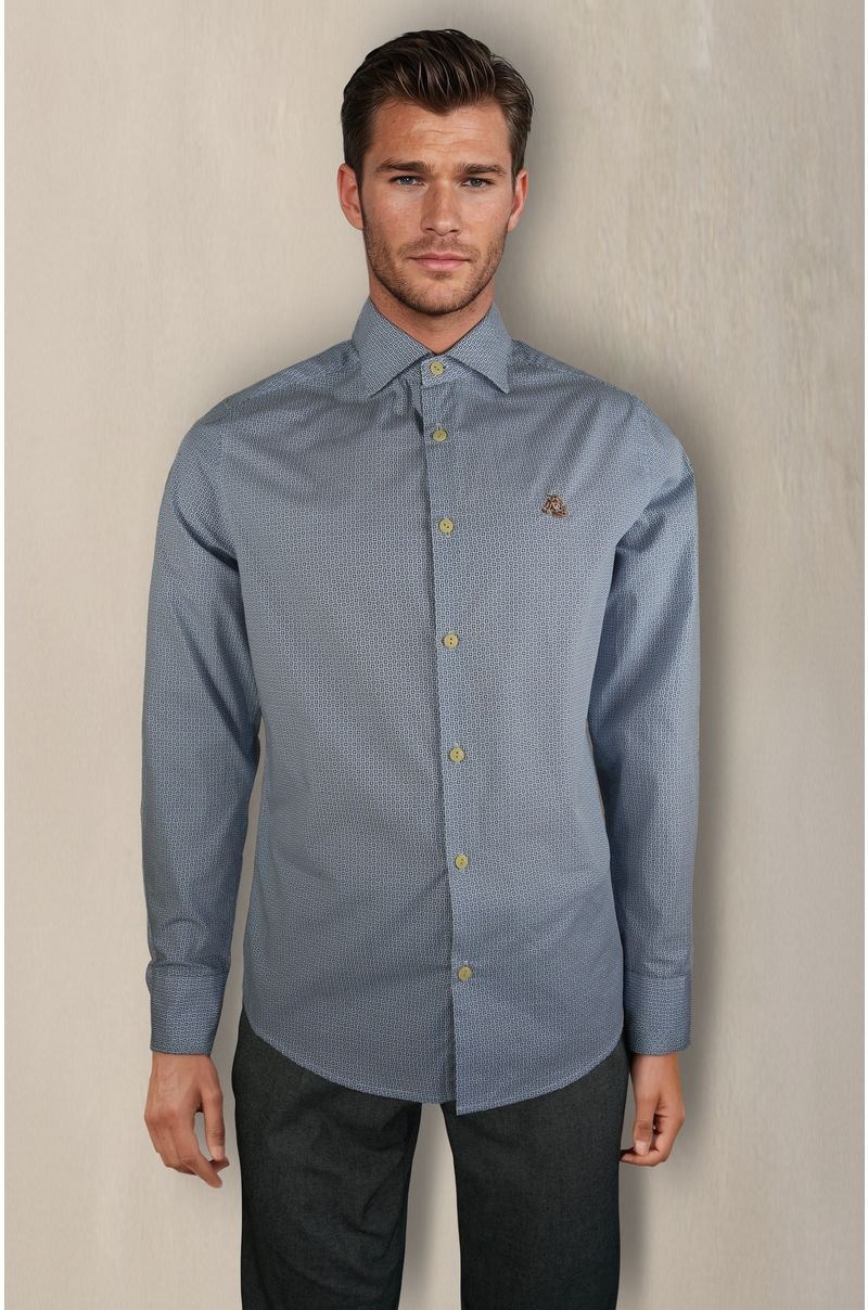 Camisa slim fit estampada círculos geométricos - vista frontal