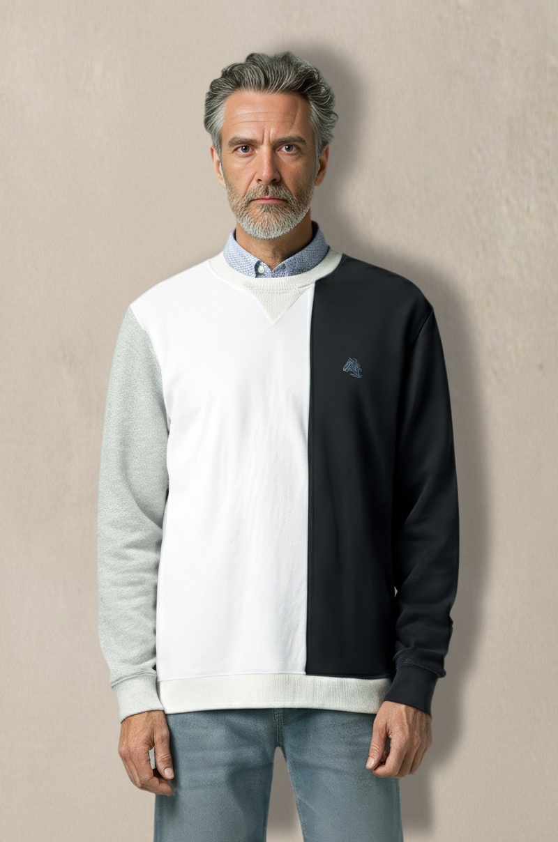 Sudadera Tricolor Blanco, Negro y Gris Old Rowley - vista frontal cerca