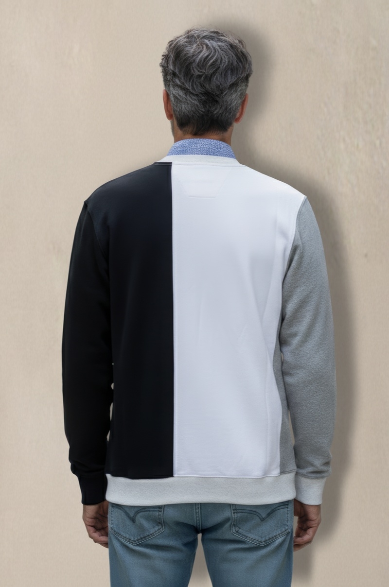Sudadera Tricolor Blanco, Negro y Gris Old Rowley - vista atrás