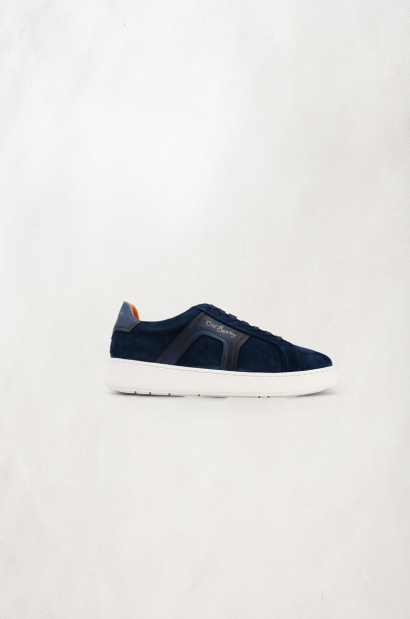 Zapatillas piel gamuza azul suela extragruesa Old Rowley - vista lateral