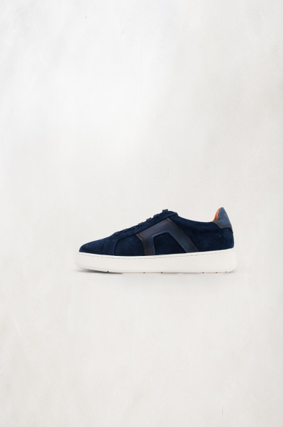 Zapatillas piel gamuza azul suela extragruesa Old Rowley - vista otro lateral