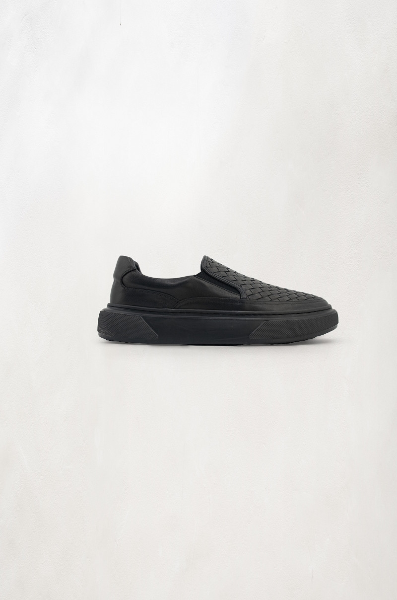 Zapatillas Slip-On Negras con Suela Gruesa Ligera Old Rowley - vista lateral