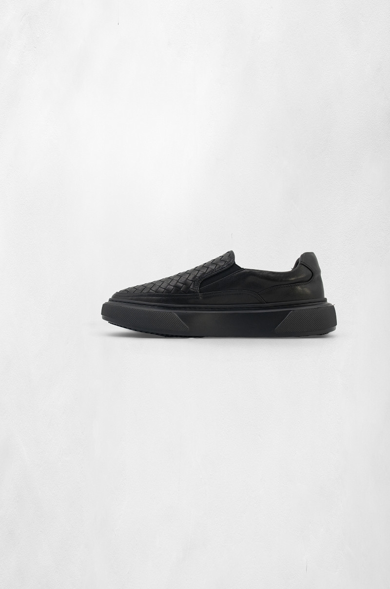 Zapatillas Slip-On Negras con Suela Gruesa Ligera Old Rowley - vista otro lateral