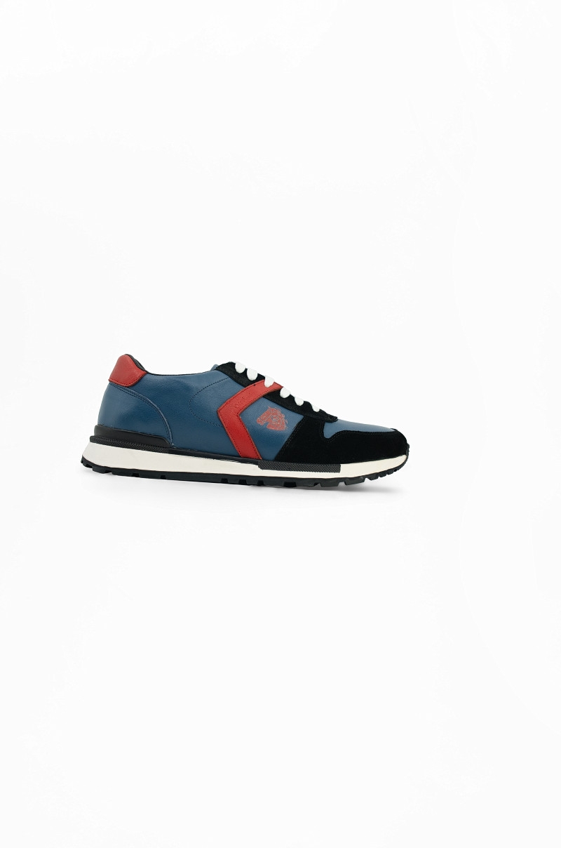 zapatillas de piel Old Rowley: Estilo vibrante en azul, rojo y negro - vista lateral