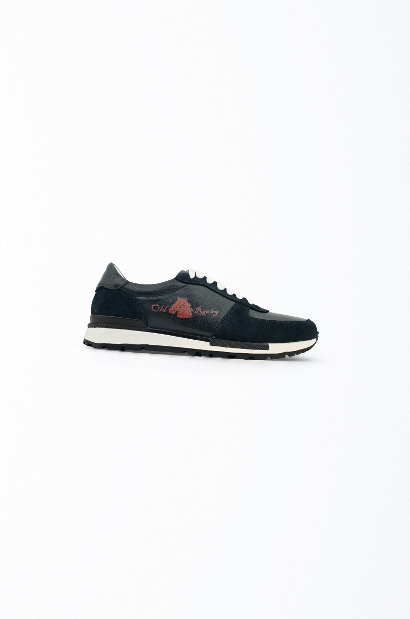 Zapatillas piel negra y gamuza azul marino Old Rowley - vista lateral