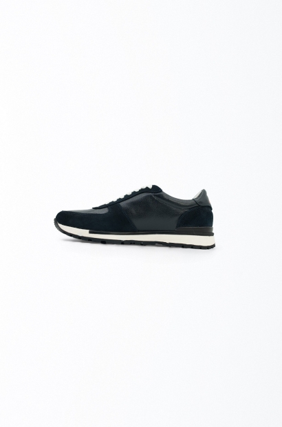Zapatillas piel negra y gamuza azul marino Old Rowley - vista otro lateral