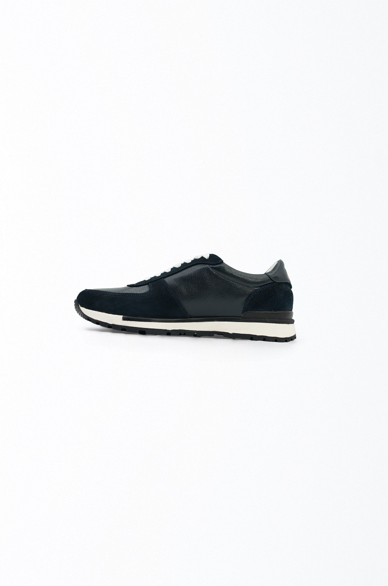 Zapatillas piel negra y gamuza azul marino Old Rowley - vista otro lateral