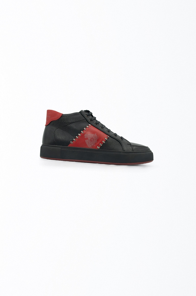 Zapatillas botín altas cremallera negro y  rojo Old Rowley - vista lateral
