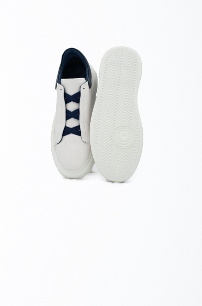 Old Rowley Zapatillas Piel Blanca y Azul Suela Ultra Ligera - vista frontal y suela