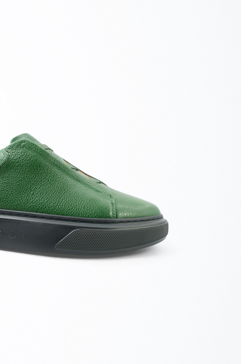 Zapatillas de Piel Natural Verde Old Rowley – Estilo Casual y Elegante - vista lateral cerca