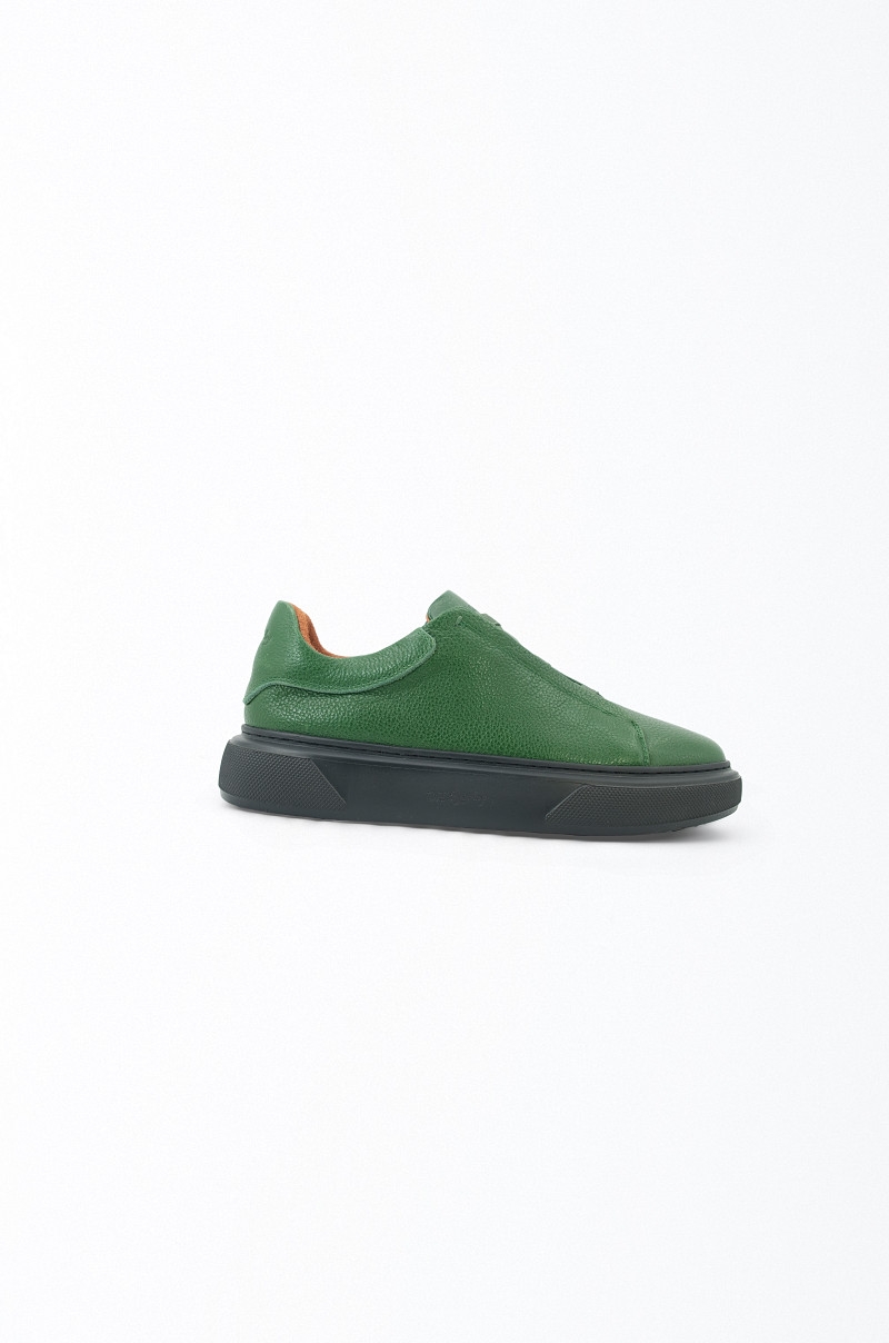Zapatillas de Piel Natural Verde Old Rowley – Estilo Casual y Elegante ajuste con elásticos - vista lateral