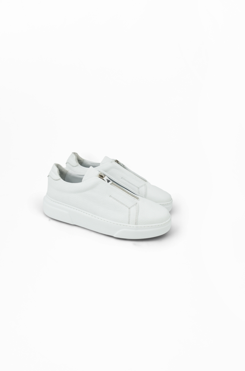 Zapatillas Blancas de Piel con Cremallera Old Rowley - vista lateral par