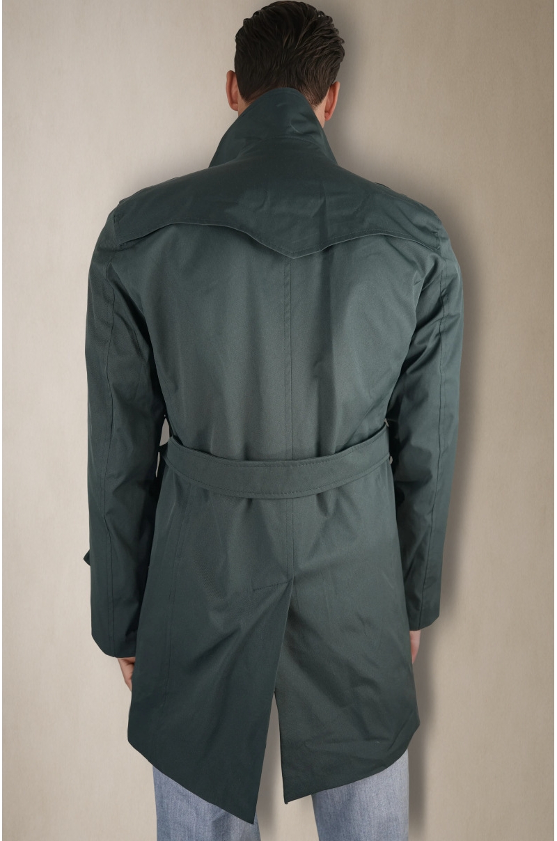 Gabardina Trench clásico de hombre con cinturón y doble botonadura en negro Old Rowley - vista atrás