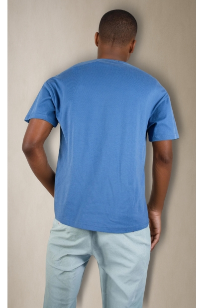 Camiseta básica Azul medio de algodón con logo Old Rowley - vista trasera