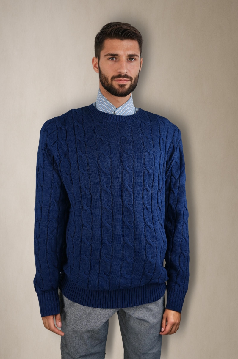 Jersey de punto trenzado Azul marino Old Rowley - vista frontal