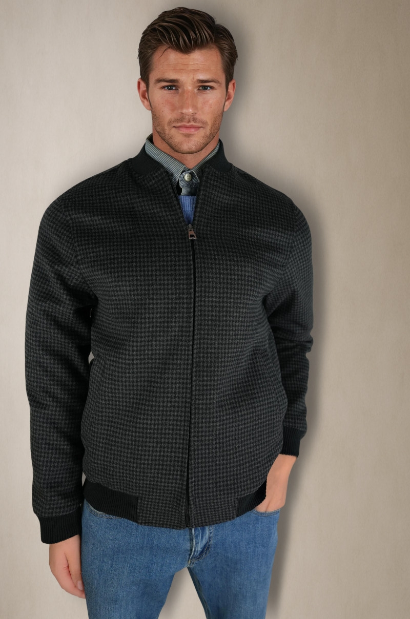 Cazadora bomber lana style in italy de pata de gallo gris oscuro Old Rowley - vista frontal
