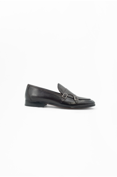 Zapatos hombre de piel natural dos hebillas marrón oscuro Old Rowley - vista lateral