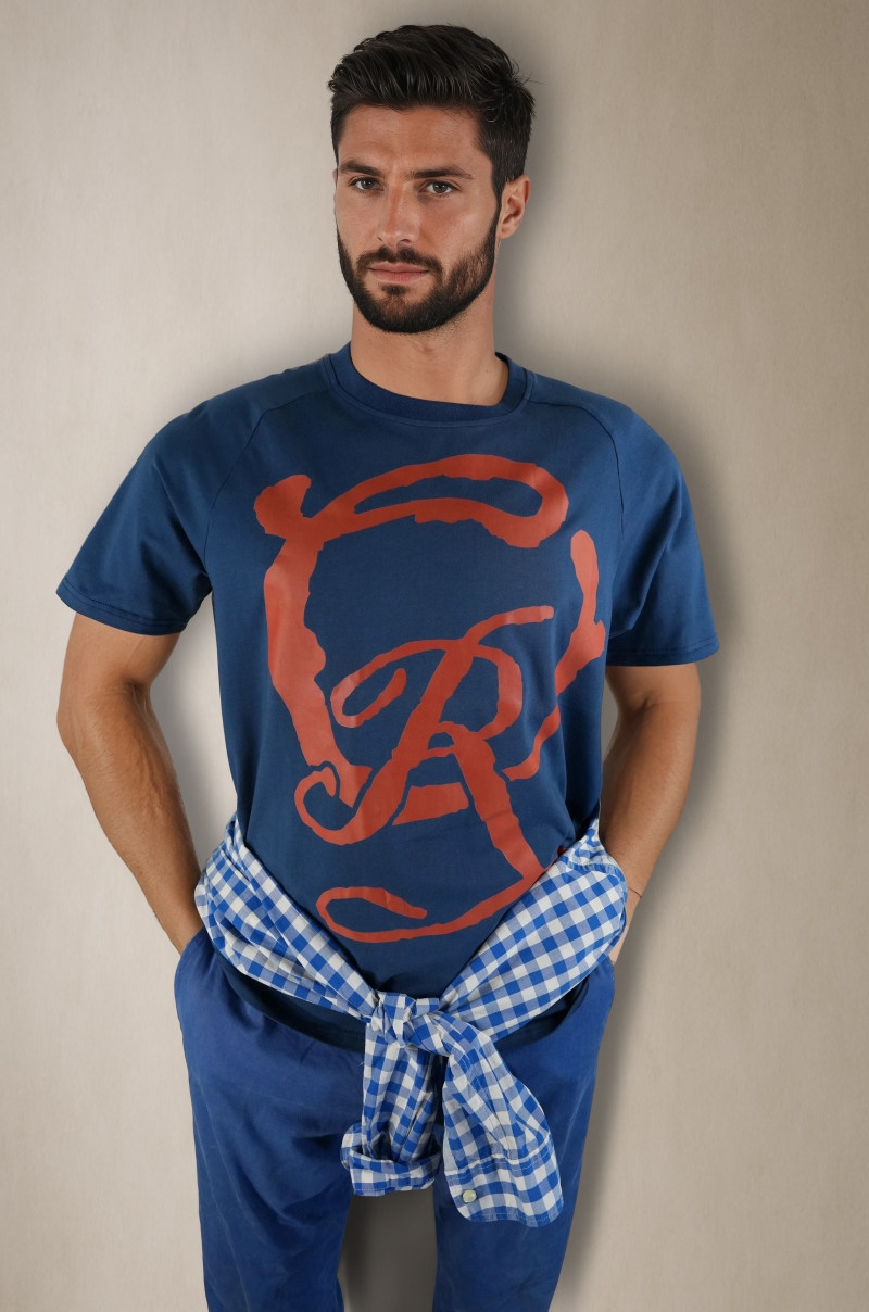 Camiseta azul logo grande OR Old Old Rowley - vista frontal