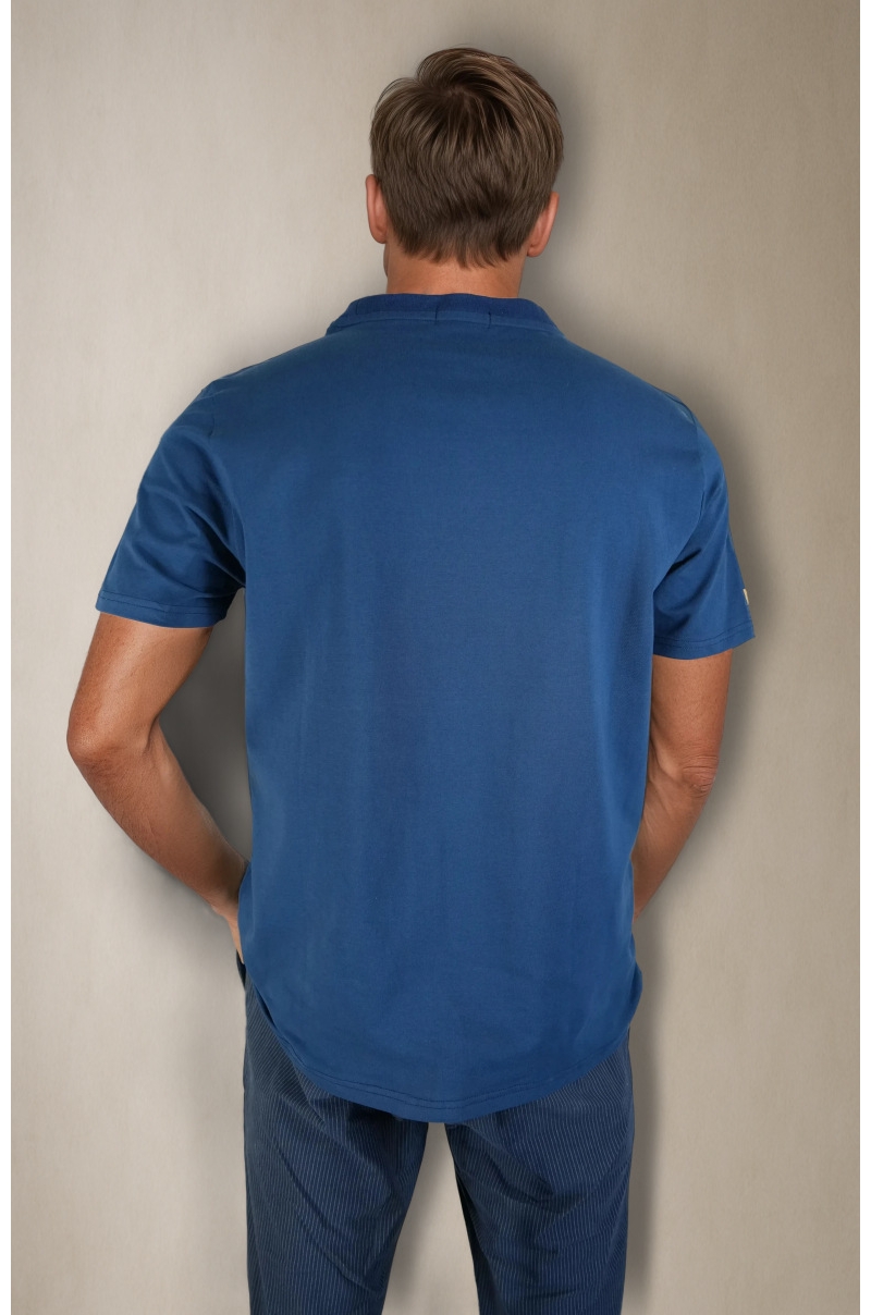 Camiseta azul letras Old Rowley estampada - vista atrás