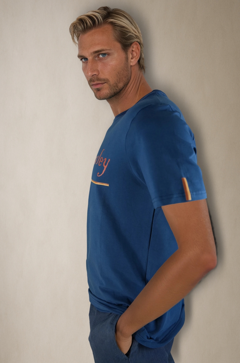 Camiseta azul letras Old Rowley estampada - vista lateral