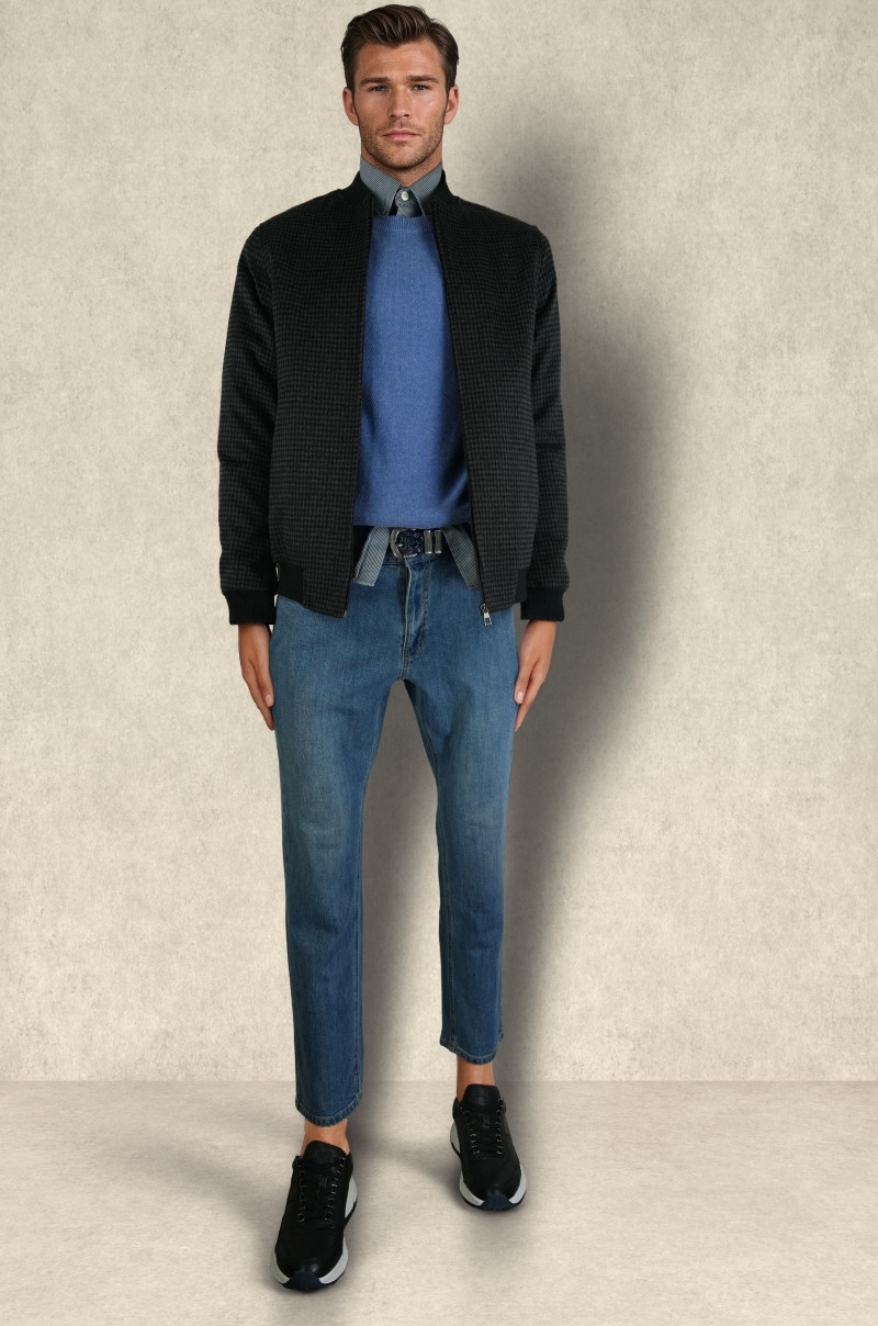 Cazadora bomber lana style in italy de pata de gallo gris oscuro Old Rowley - vista frontal completa