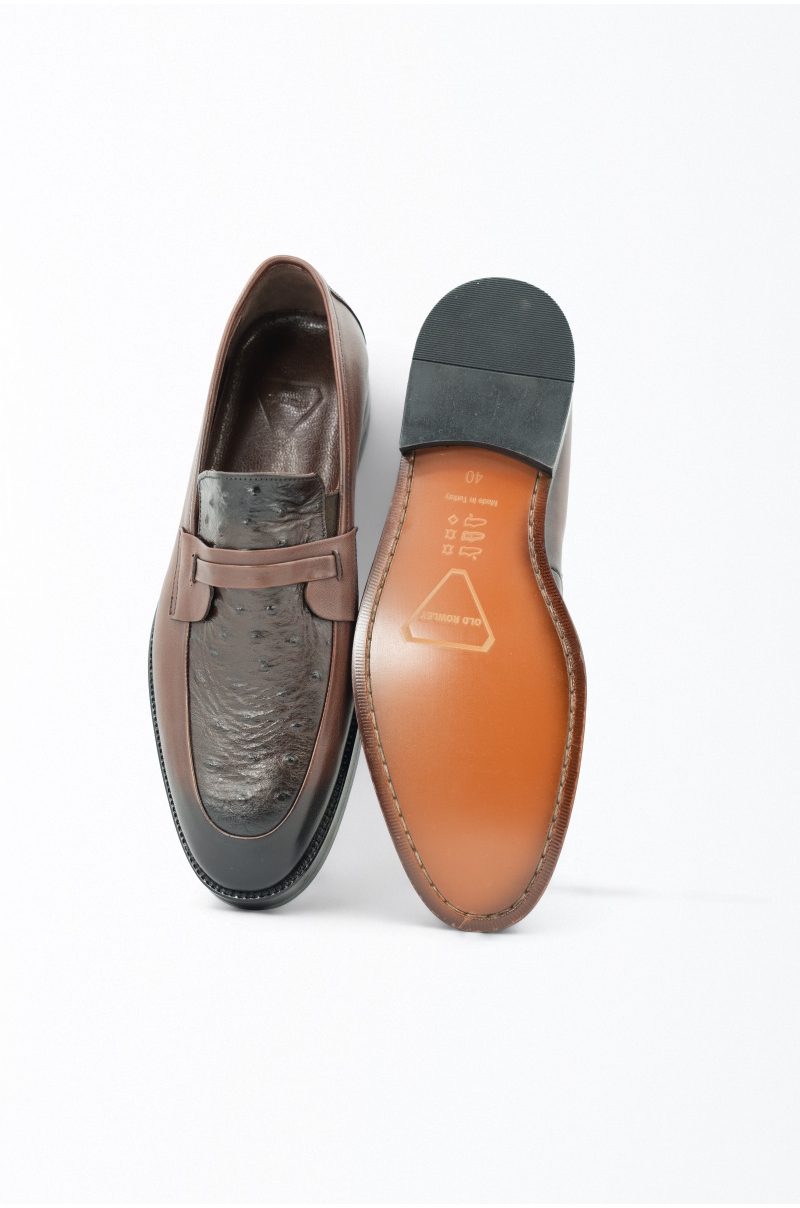 Mocasines de piel con empeine texturizado Marrón y negro Old Rowley - vista parte superior y suela