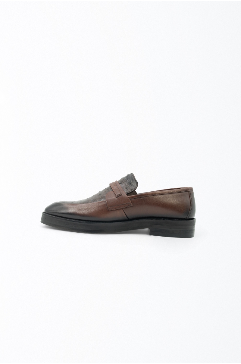 Mocasines de piel con empeine texturizado Marrón y negro Old Rowley - vista otro lateral