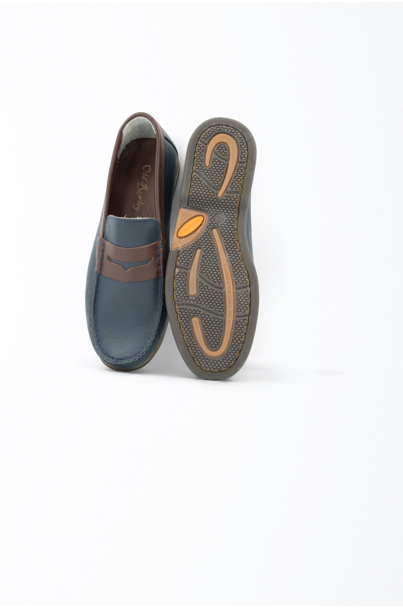 Mocasines náuticos azul Old Rowley - vista parte superior y suela