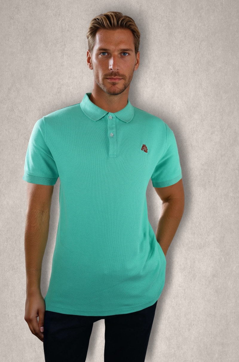 Polo turquesa doble piqué de algodón - vista frontal