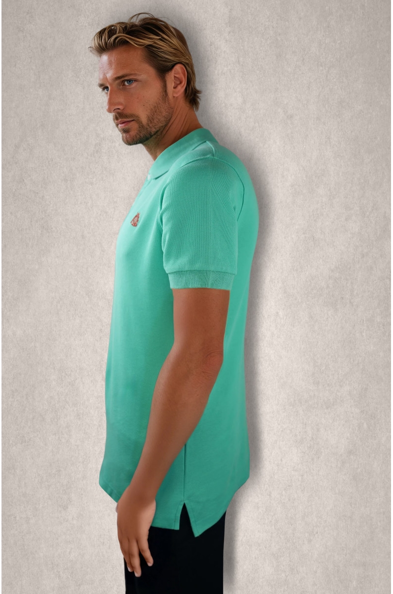 Polo turquesa doble piqué de algodón - vista lateral