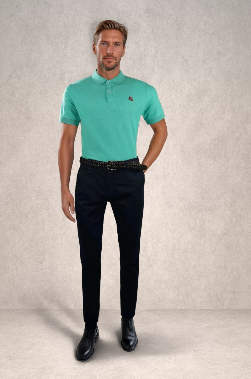 Polo turquesa doble piqué de algodón - vista frontal completa