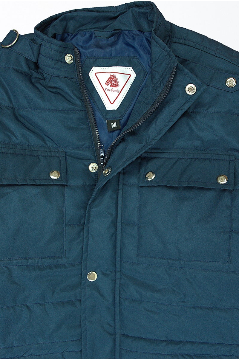 Chaqueta acolchada de cuello alto Azul marino Old Rowley - vista material cerca