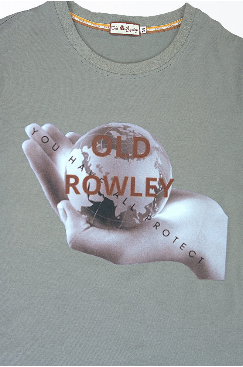 Camiseta verde caqui Protect your world Old Rowley - vista material cerca