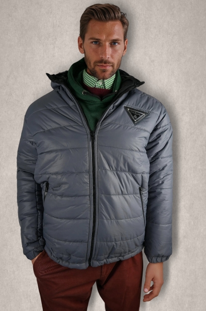 Plumífero con capucha Old Rowley gris con banda logo en manga - vista completo