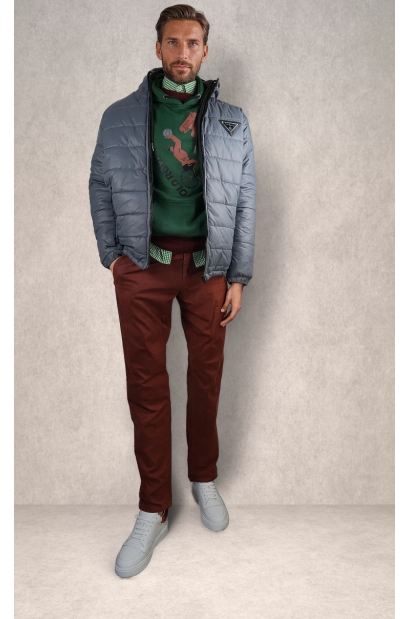 Plumífero con capucha Old Rowley gris con banda logo en manga - vista completo