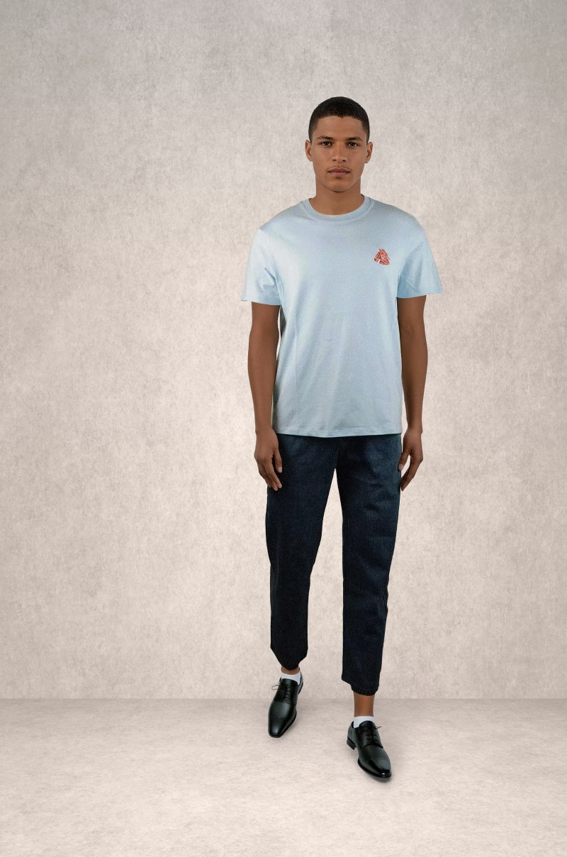 Camiseta de algodón con bandas en hombros Azul claro Old Rowley - vista frontal completo