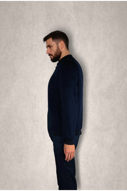 Chaqueta de hombre de lana tipo bomber con cremallera Azul marino Old Rowley - vista lateral