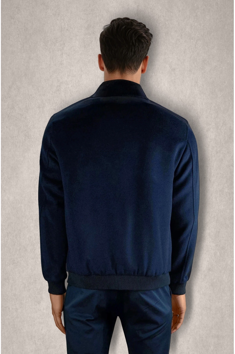 Chaqueta de hombre de lana tipo bomber con cremallera Azul marino Old Rowley - vista atrás