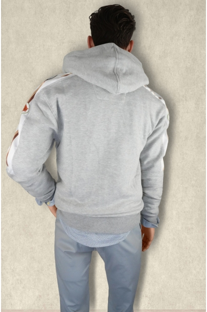 Sudadera con capucha y cremallera gris con bandas en manga Old Rowley - vista trasera