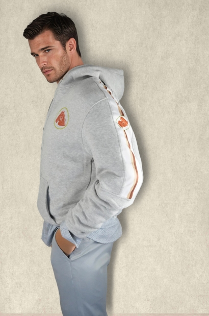 Sudadera con capucha y cremallera gris con bandas en manga Old Rowley - vista lateral