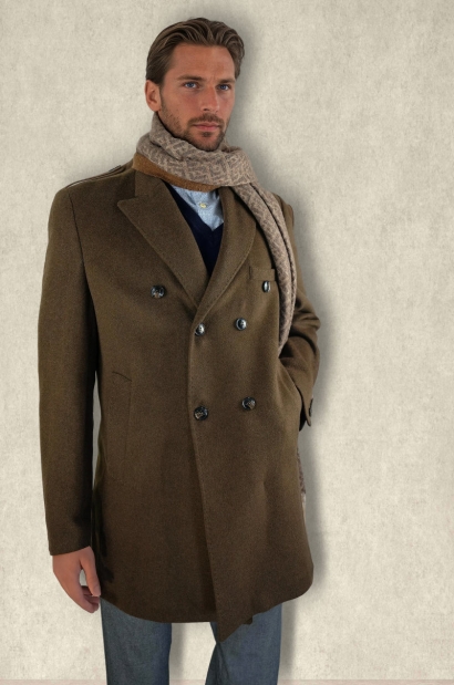Abrigo de lana cruzado Marrón oliva Old Rowley - vista frontal