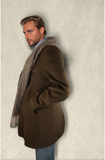Abrigo de lana cruzado Marrón oliva Old Rowley - vista lateral